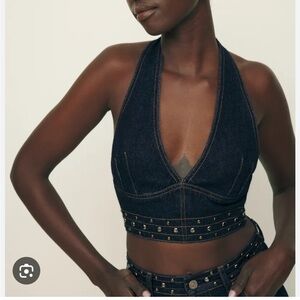 NWT REFORMATION HALTER DENIM TOP